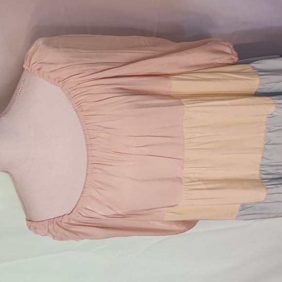 Pastel multicolor tiered dress 3/4 sleeve L XL pink yellow green blue prariecore - Picture 13 of 16